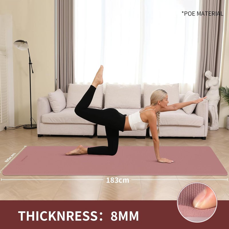 wohao Extra Wide & Thick 8mm Yoga Mat, 72"x31.5" Large Non Slip Exercise Mat, Premium POE Material for Superior Cushioning & Stability, with Strap for Home Gym, Pilates - Image 3